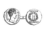 Denarius of Augustus. The Denarius was theoretically worth a little less than a drachma, but in practice they were equivalent.